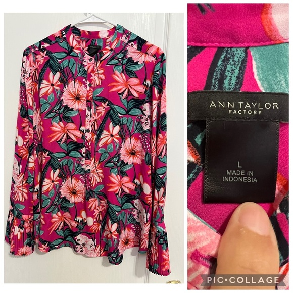Ann Taylor Factory Vibrant Floral long sleeves Blouse size L - Picture 3 of 12
